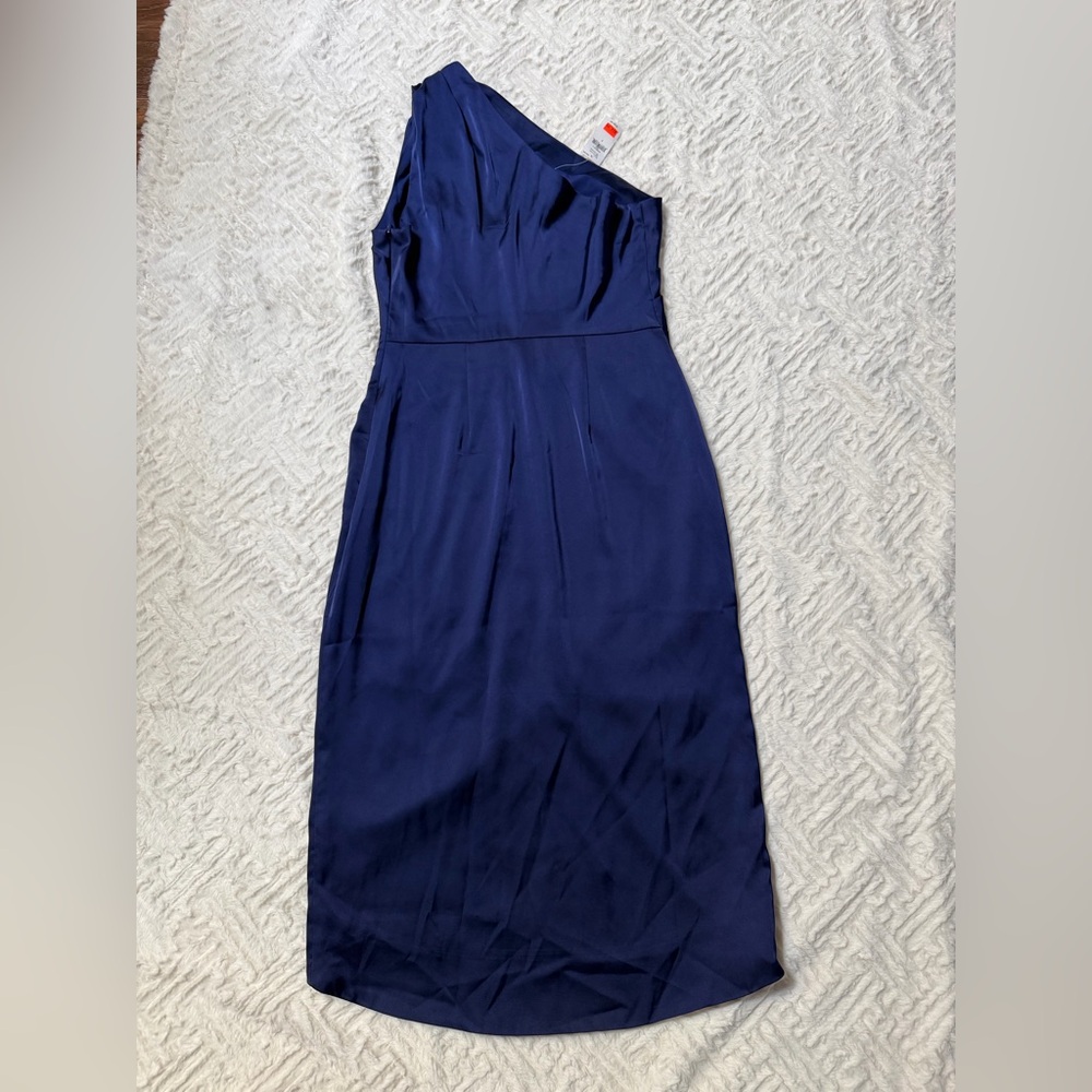 Banana Republic Navy Blue Satin One Shoulder Dress Size 2 Brand New - Picture 2 of 3